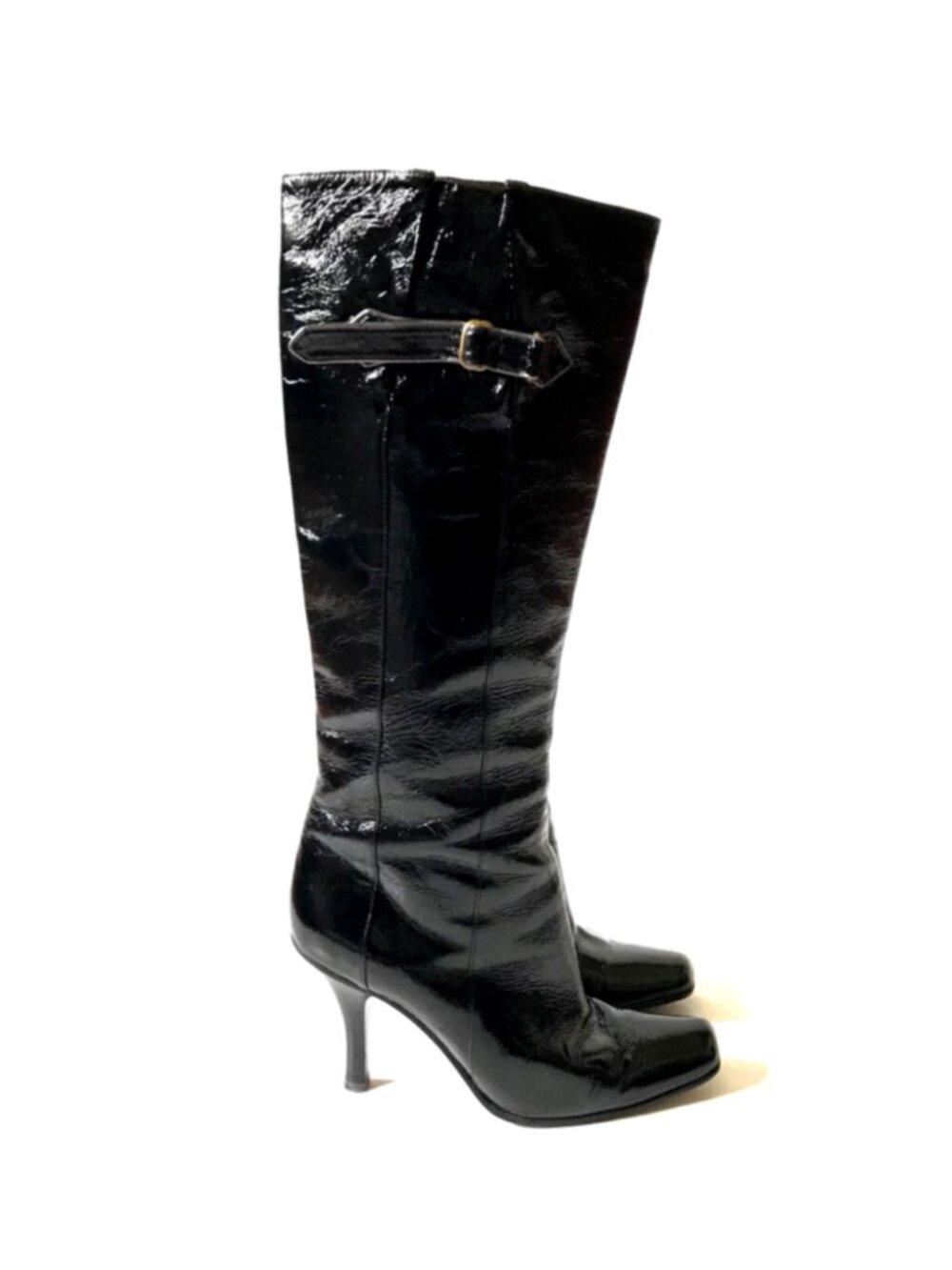 Jimmy Choo Prince Crushed Patent Leather Boots Womens 36.5 6.5 Black Knee High